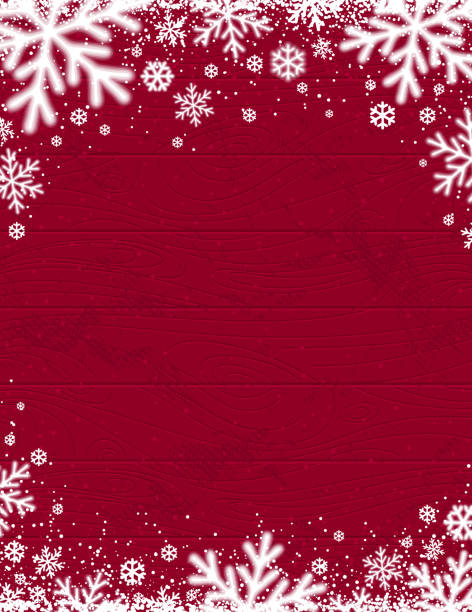 ilustrações de stock, clip art, desenhos animados e ícones de red wooden christmas background with blurred white snowflakes, vector illustration - christmas snow frame snowflake