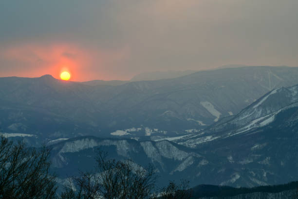 Snowy mountains in Madarao, Japan, at dawn