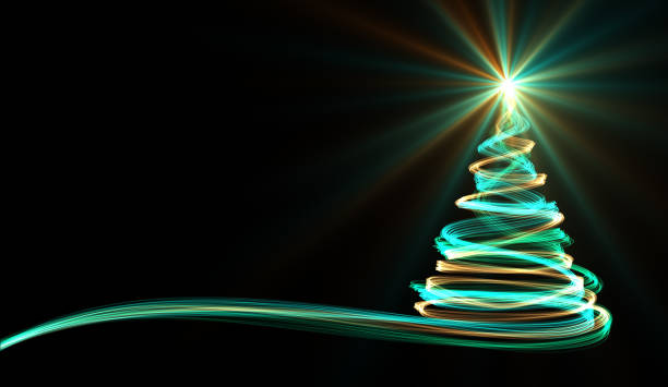 istock Christmas Tree From Yellow, Blue And Green Neon Streaks 1038029542