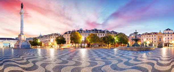 Lisbon panorama in Rossio square, Portugal Lisbon panorama in Rossio square, Portugal baixa stock pictures, royalty-free photos & images