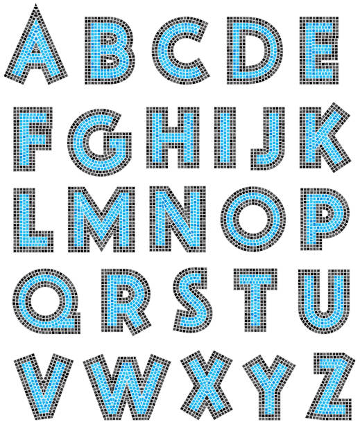 Mosaic Alphabet Letter Vector Tile Blue mosaic tile alphabet letter in vector. minecraft floor patterns stock illustrations