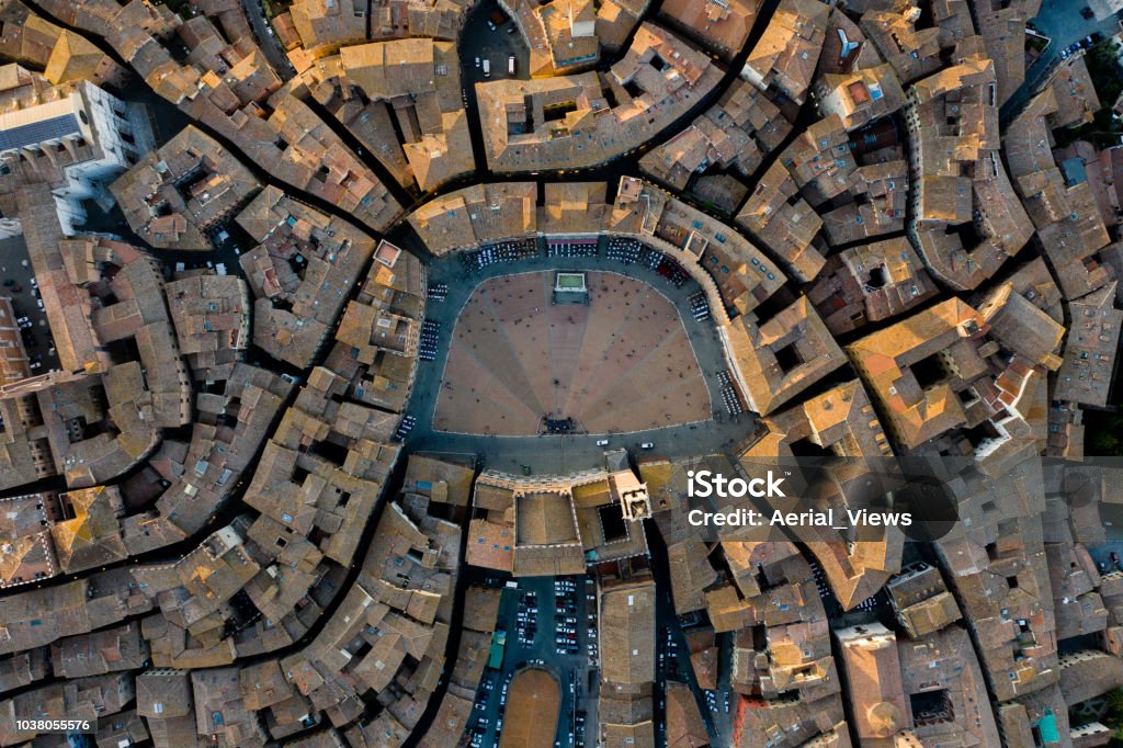 Piazza del Campo, Siena - Birds Eye View Piazza del Campo, Siena, Italy - Birds Eye View, Aerial View Siena - Italy Stock Photo