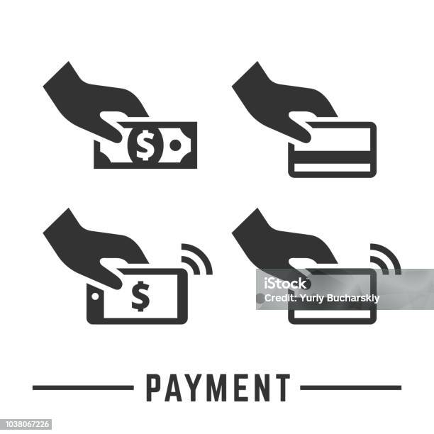 Vector Payment Icon Set Hand With Cash Money Card And Smartphone For Bank Or Online Pay Silhouette Business Symbol Stock Illustration - Download Image Now