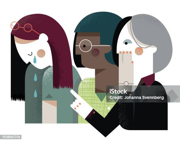 Two Women Whispering About A Third Woman Stock Illustration - Download Image Now - Bullying, Harassment, Illustration