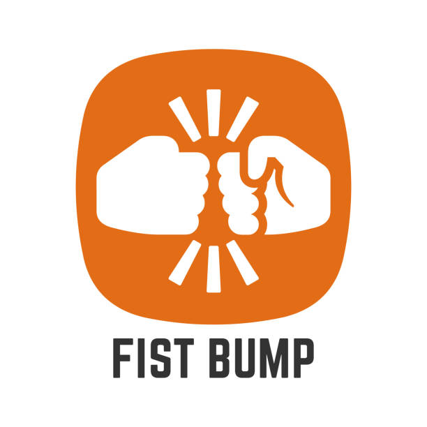 ilustrações de stock, clip art, desenhos animados e ícones de vector fist bump simple flat silhouette icon in superellipse button of two fight hand or together punch for business team, partnership and dispute illustration. - faust