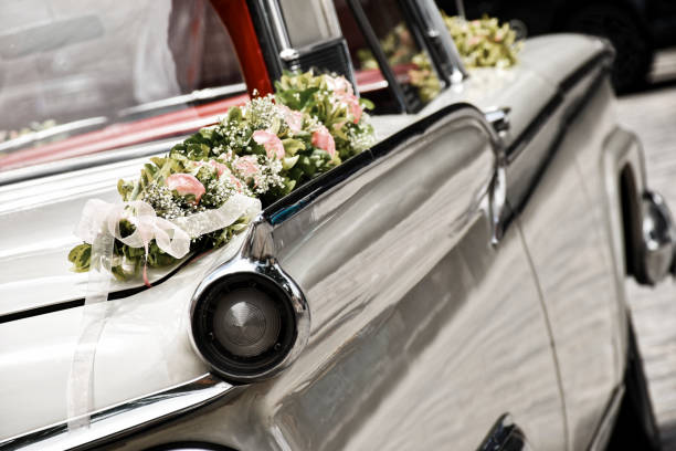 istock Old American car decorated as a wedding car 1038071798