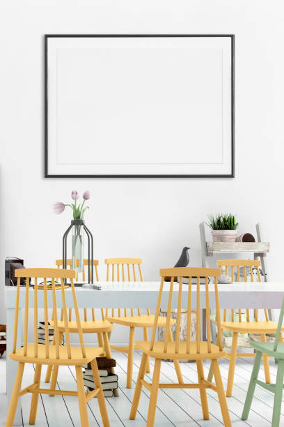 istock Nordic style apartment dining room with picture frame template 1038082078