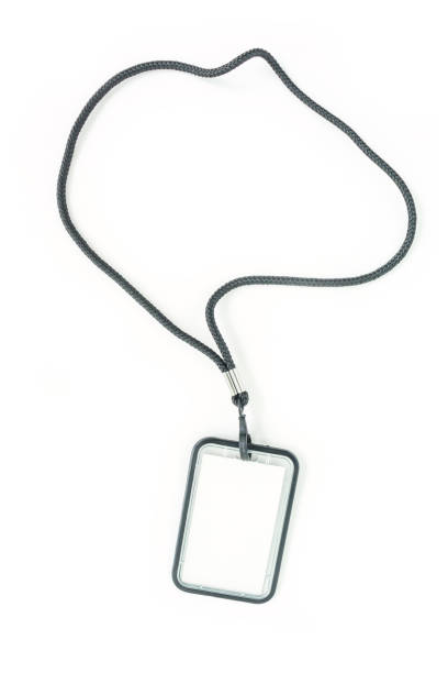 istock Blank badge with black neckband. on white background. 1038092306