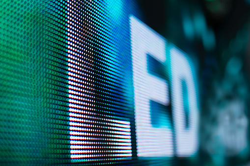 Bright colored LED smd screen. LED sign - close-up texture abstract background.