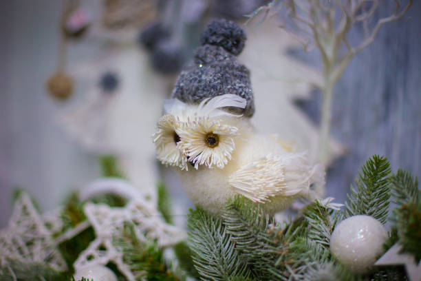 Abstract unfocused backgrounds with Christmas decorations with led light bokeh - close-up photo.