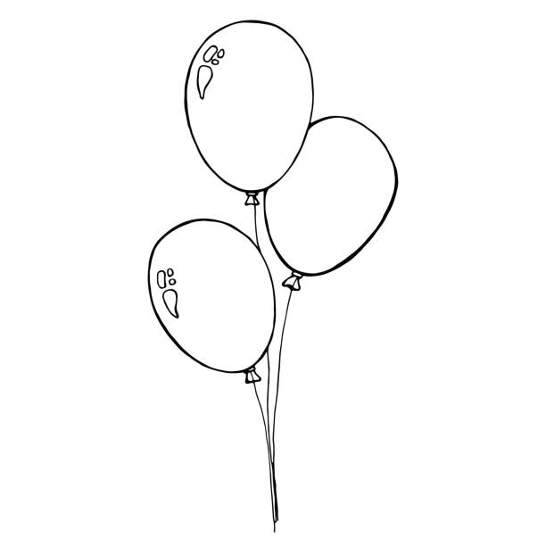 Three balloons on a string. Hand drawn, isolated on a white background. Vector illustration. Three balloons on a string. Hand drawn, isolated on a white background. Vector illustration. balloon drawings stock illustrations