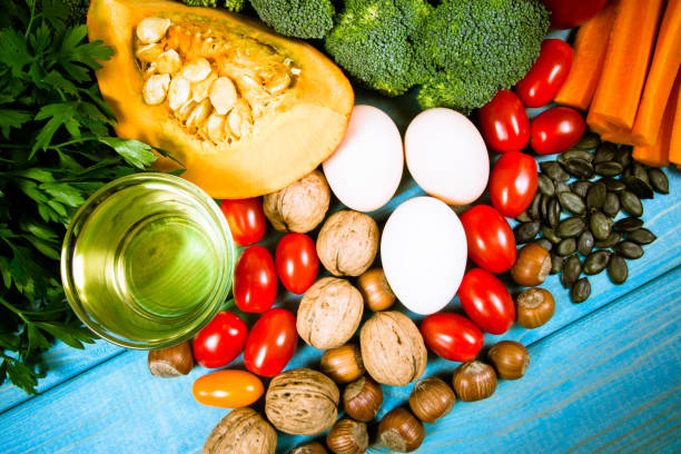 istock Healthy food, dieting concept. Assortment of high vitamin E sources. 1038109600