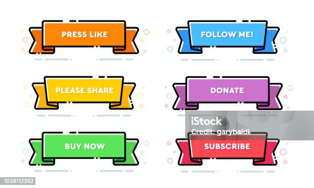 Button Ribbon Template Set Of Vector Modern Trendy Flat Outline Ribbon Buttons Stock ...