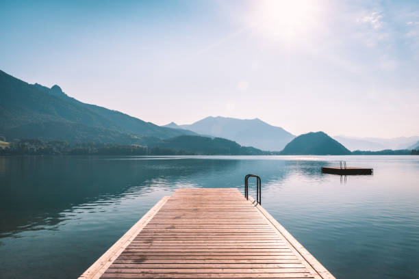 istock Long wooden pier in Alps 1038113370