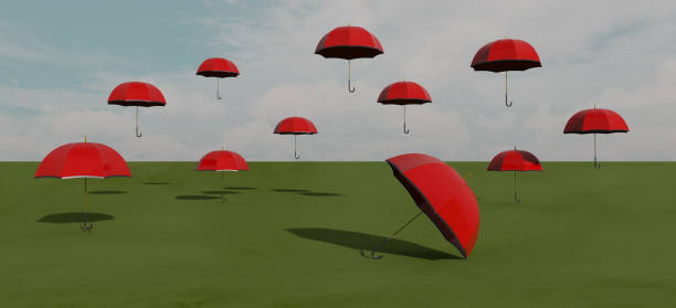 istock Surrealism Umbrellas in a landscape 1038122728