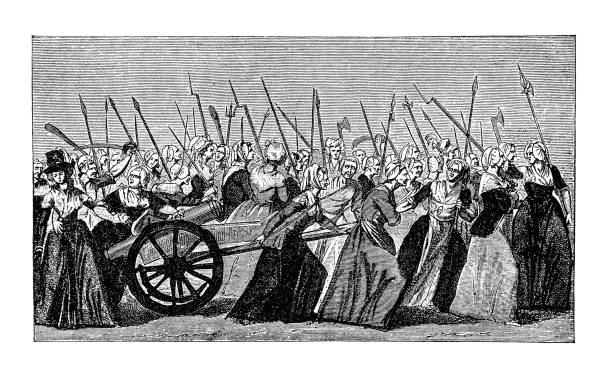 марш женщин на версале, французская революция, 5 октября 1789 - french revolution stock illustrations