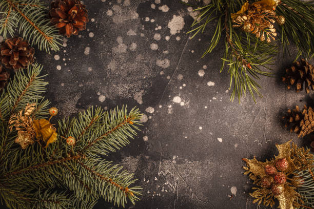 istock Christmas frame on dark. Spruce and cones branches. 1038165686