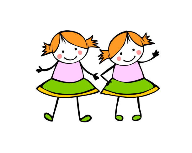 Twins Girls Sisters Flat People In The Childrens Style Stock Illustration -  Download Image Now - iStock