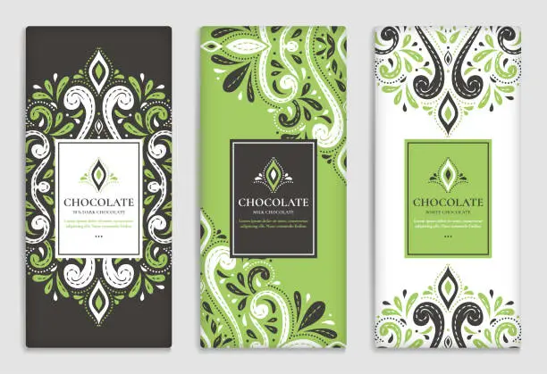 Vector illustration of Luxury packaging design of chocolate bars. Vintage vector ornament template.