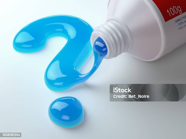 Toothpaste In The Shape Of Question Mark Coming Out From Toothpaste Tube Brushing Teeth Dental Concept Stock Photo - Download Image Now