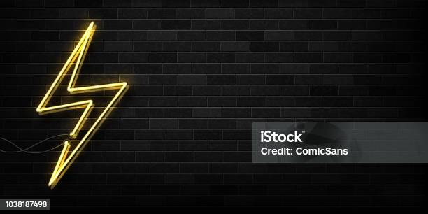 Vector Realistic Isolated Neon Sign Of Electricity Logo For Decoration And Covering On The Wall Background Concept Of Lightning And Energy Long Web Banner For Advertising And Promotion Stock Illustration - Download Image Now