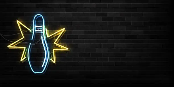 Vector illustration of Vector realistic isolated neon sign of bowling logo for decoration and covering on the wall background. Concept of game sport and bowling club. Banner for sports game advertising and promotion.