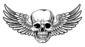 istock Winged Skull Vintage Woodcut Etched Style 1038202924