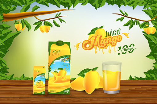 Mango Juice Advertising Banner Ads Vector Template Design