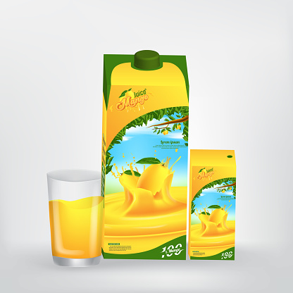 Mango Juice Product Packaging Vector Concept Design