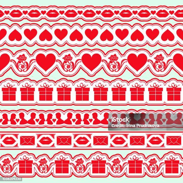 Set Of Seamless Valentine Day Borders Elements For Wedding Theme Or Love Or Birthday Stock Illustration - Download Image Now