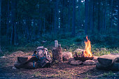 Holiday destination in a forest trip by the fire
