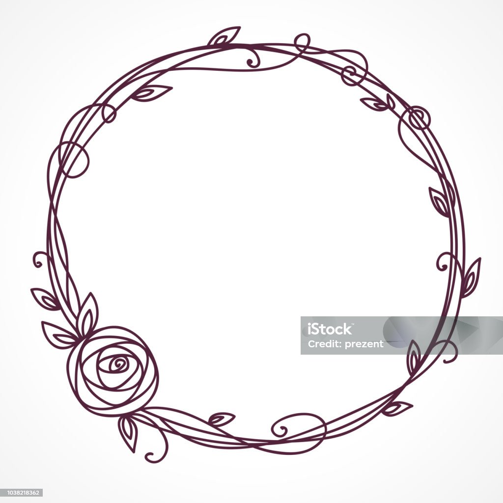 Floral frame. Abstract line elegant element for wedding , birthday, valentines day and other romantic design. Wreath of rose flowers Border - Frame stock vector