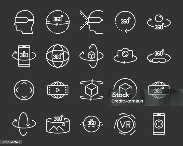 Set Of Vr 360 Degree Line Icons Stock Illustration - Download Image Now - Icon Symbol, Turning, Three Dimensional