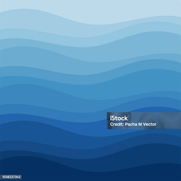 Blue Wave Abstract Background In Flat Vector Design Style Stock Illustration - Download Image Now