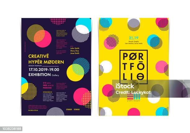 Set Of Flyer Templates With Geometric Shapes And Patterns 80s Geometric Style Vector Illustrations Stock Illustration - Download Image Now