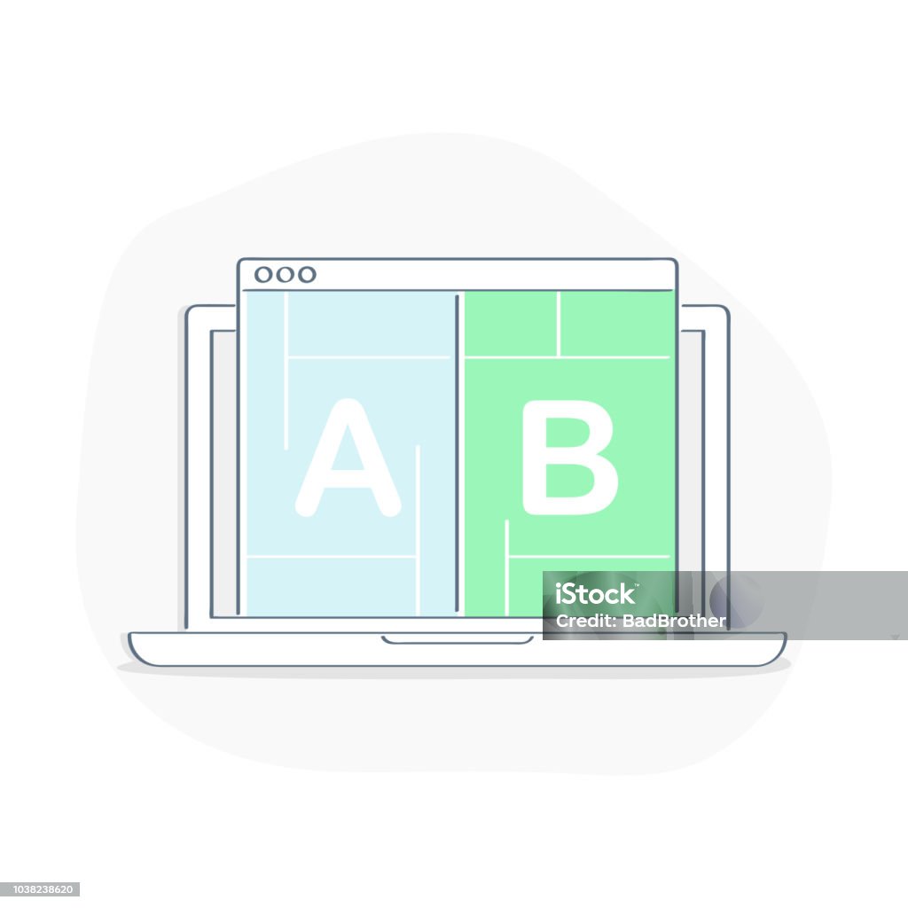 A/B Testing, Bug Fixing, Usability Test, Split testing - Vector illustration A/B Testing, Bug Fixing, Usability Test, User Feedback, Comparison of Designs Process on Computer Desktop, Split Testing. Application Development. Flat line isolated vector illustration on white Scientific Experiment stock vector