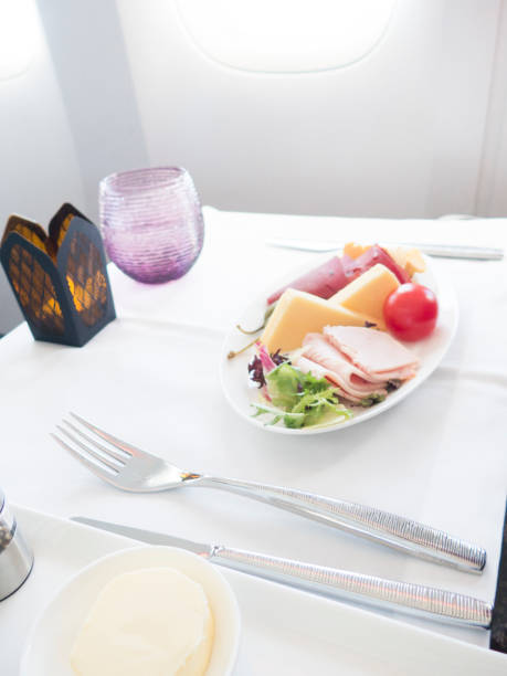 istock business class airplane in-flight lunch menu 1038245784