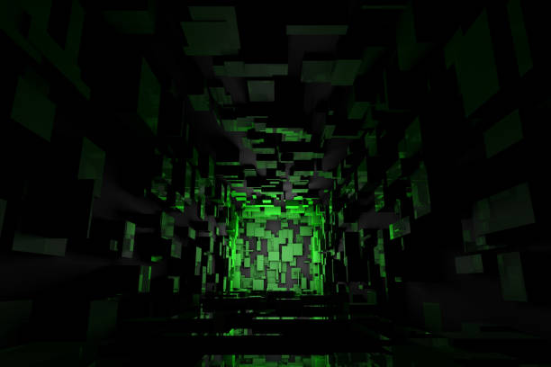 istock Abstract Futuristic Sci Fi Dark Green Light Room Background Wallpaper 1038252220