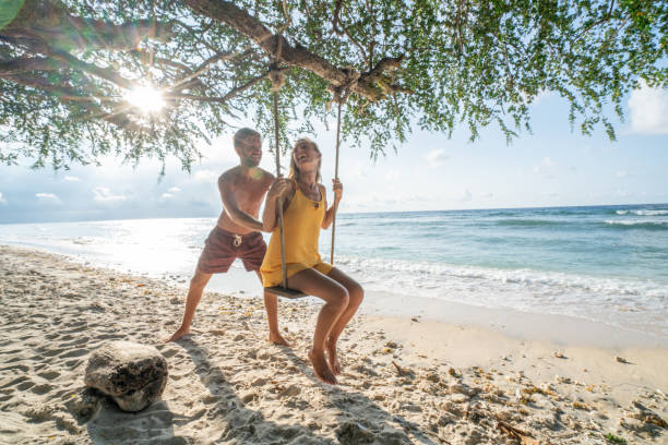 istock Young couple on sea swing, Bali, Indonesia 1038256864