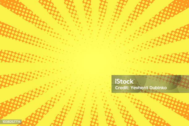 Comic Book Style Background Halftone Texture Vintage Dotted Background In Pop Art Style Retro Sun Rays Sunbeams Stock Illustration - Download Image Now