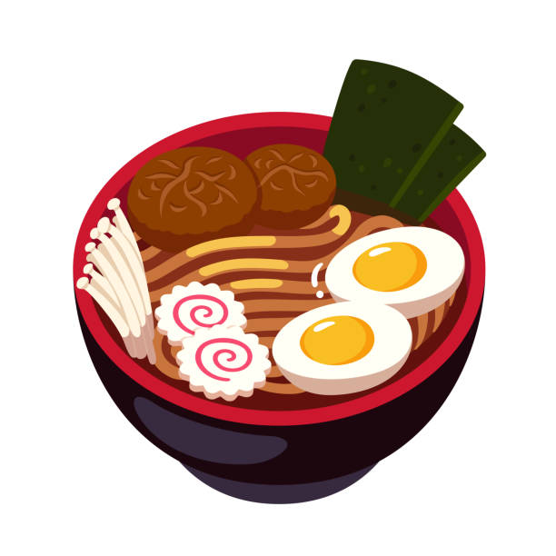 illustrazioni stock, clip art, cartoni animati e icone di tendenza di ciotola di noodle ramen - fish cakes illustrations