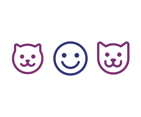 Human, cat and dog icon. Simple smiley face of man and pets. Vector illustration set.