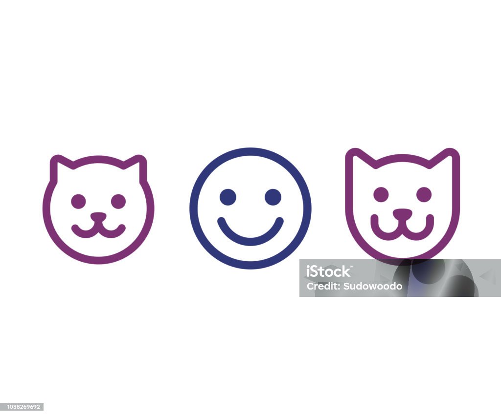 Man, cat and dog face icon Human, cat and dog icon. Simple smiley face of man and pets. Vector illustration set. Anthropomorphic Smiley Face stock vector