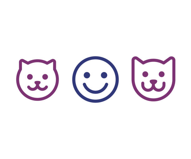 Man, cat and dog face icon Human, cat and dog icon. Simple smiley face of man and pets. Vector illustration set. simple cat line art stock illustrations