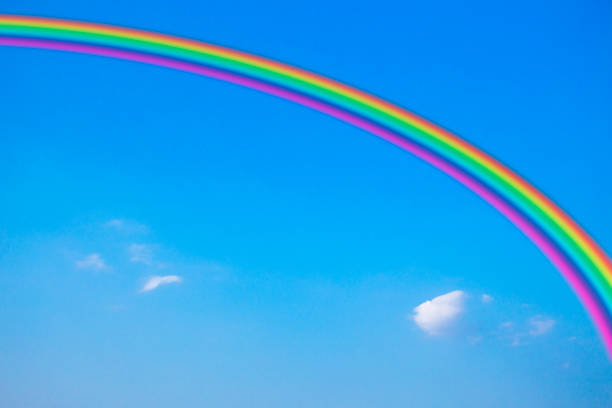 istock Rainbow on clear blue sky with white clouds after raining on sunny morning day on period between summer to rainy season can be use as background of any content about nature or fantasy story. 1038288010