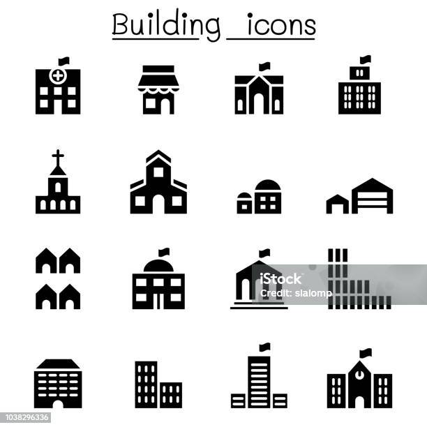 Basic Building Icon Set Stock Illustration - Download Image Now - Icon Symbol, Building Exterior, Construction Industry