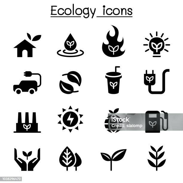 Ecology Sustainable Lifestyle Icon Set Stock Illustration - Download Image Now - Icon Symbol, Environment, Sustainable Resources