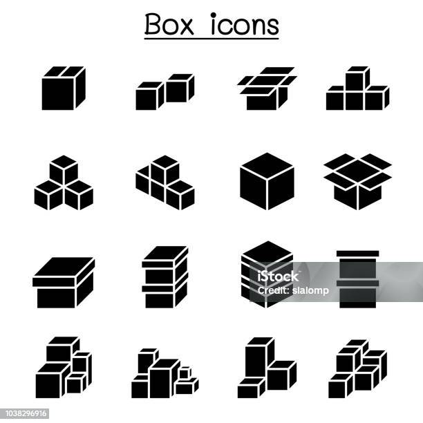 Vetores de Conjunto De Ícones De Caixas e mais imagens de Caixa - Recipiente - Caixa - Recipiente, Ícone de Computador, Pilha - Arranjo