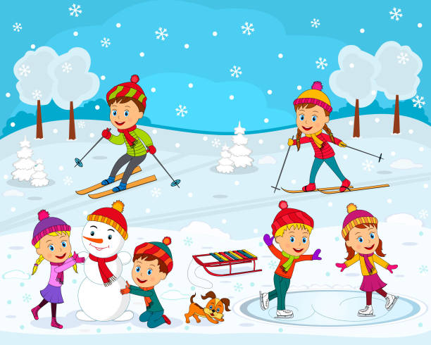 illustrations, cliparts, dessins animés et icônes de garçons et les filles jouent en plein air - christmas child friendship little boys