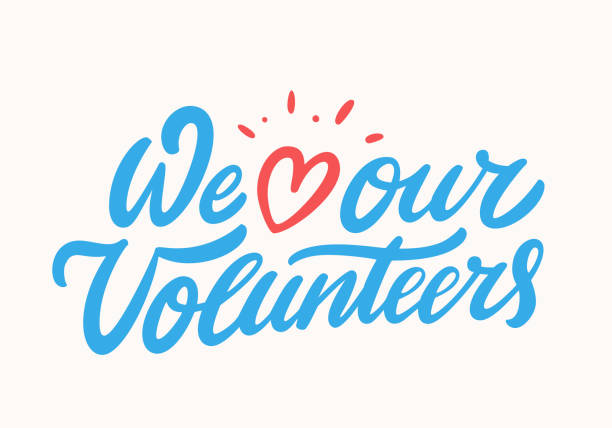 ilustraciones, imágenes clip art, dibujos animados e iconos de stock de amamos a nuestros voluntarios. letras de vector. - volunteer